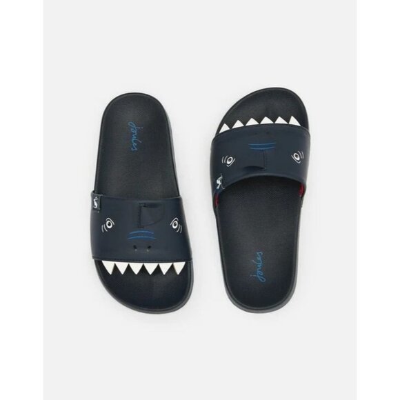 NWT Joules- Poolside Sliders Shark in navy‎ blue Size US 3 - Picture 1 of 7